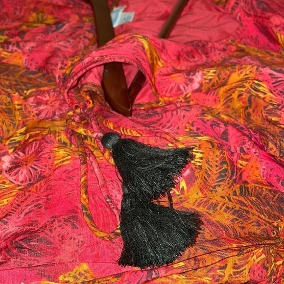 Sundance womens dress Medium 8 10 midi vneck drop waist ruffle asymmetrical pink - Picture 4 of 8